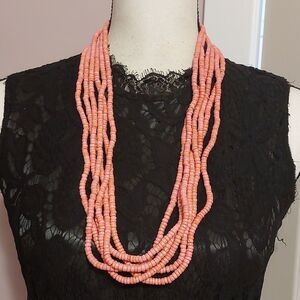 Vintage Strands of Dyed Pink Wood Beads Necklace